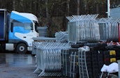 Used stacked pedestrian barriers