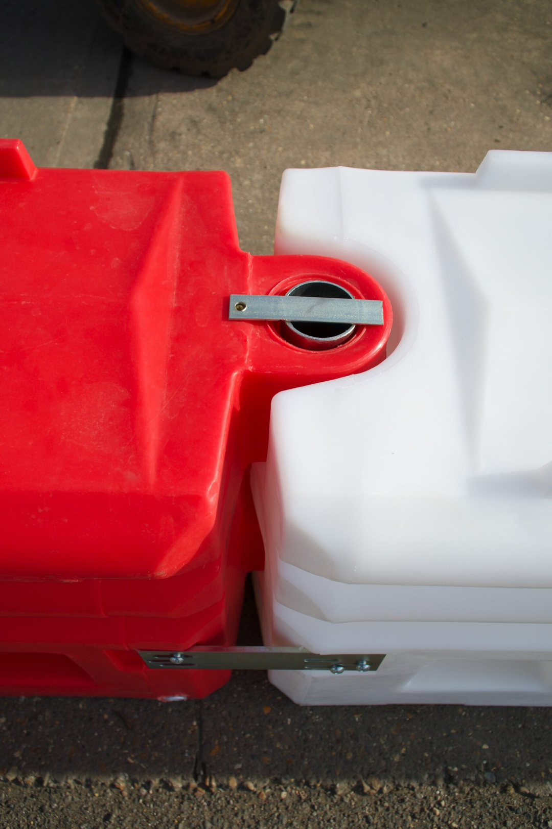 RB22 red and white barrier joined together
