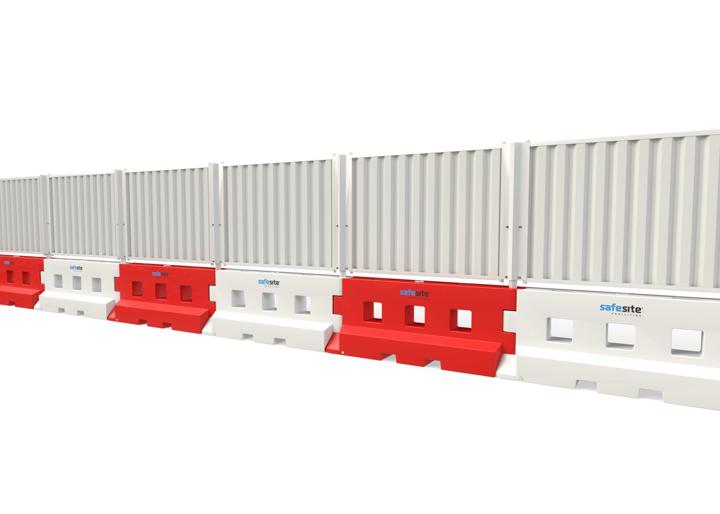 Line of GB2 water filled barriers with hoarding with Hoarding infills