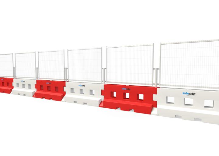 Line of GB2 water filled barriers with 2m mesh fencing