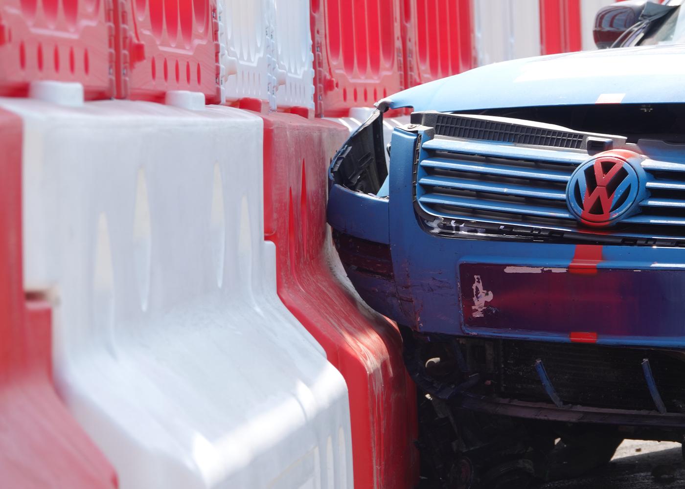The moment of impact in the defender 50 crash test