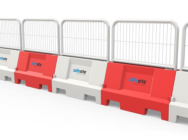evo 55 barriers connected with mesh fencing