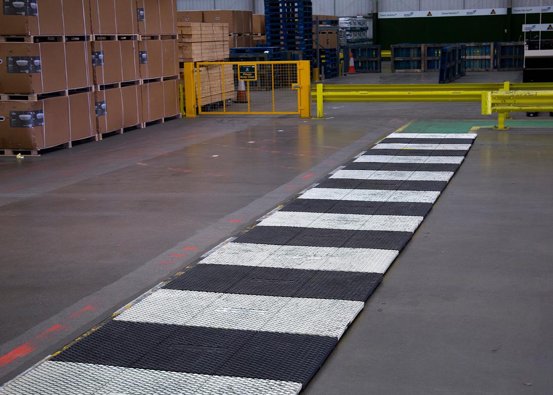 clear path walkway mat in warehouse