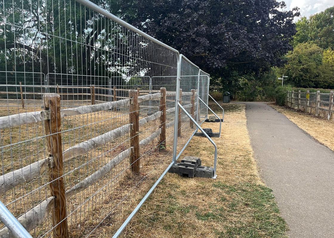 temporary fencing round top panels installed with ballast