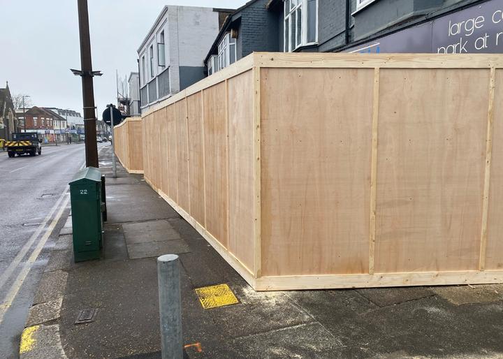 free-standing timber hoarding installed on public site