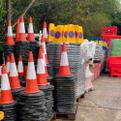 traffic cones stacked and no waiting cones stacked