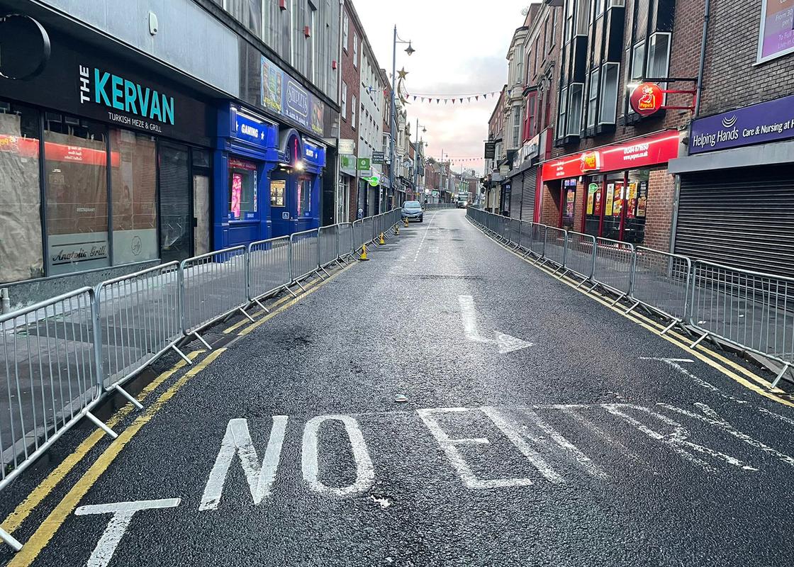 pedestrian barriers in local town and street