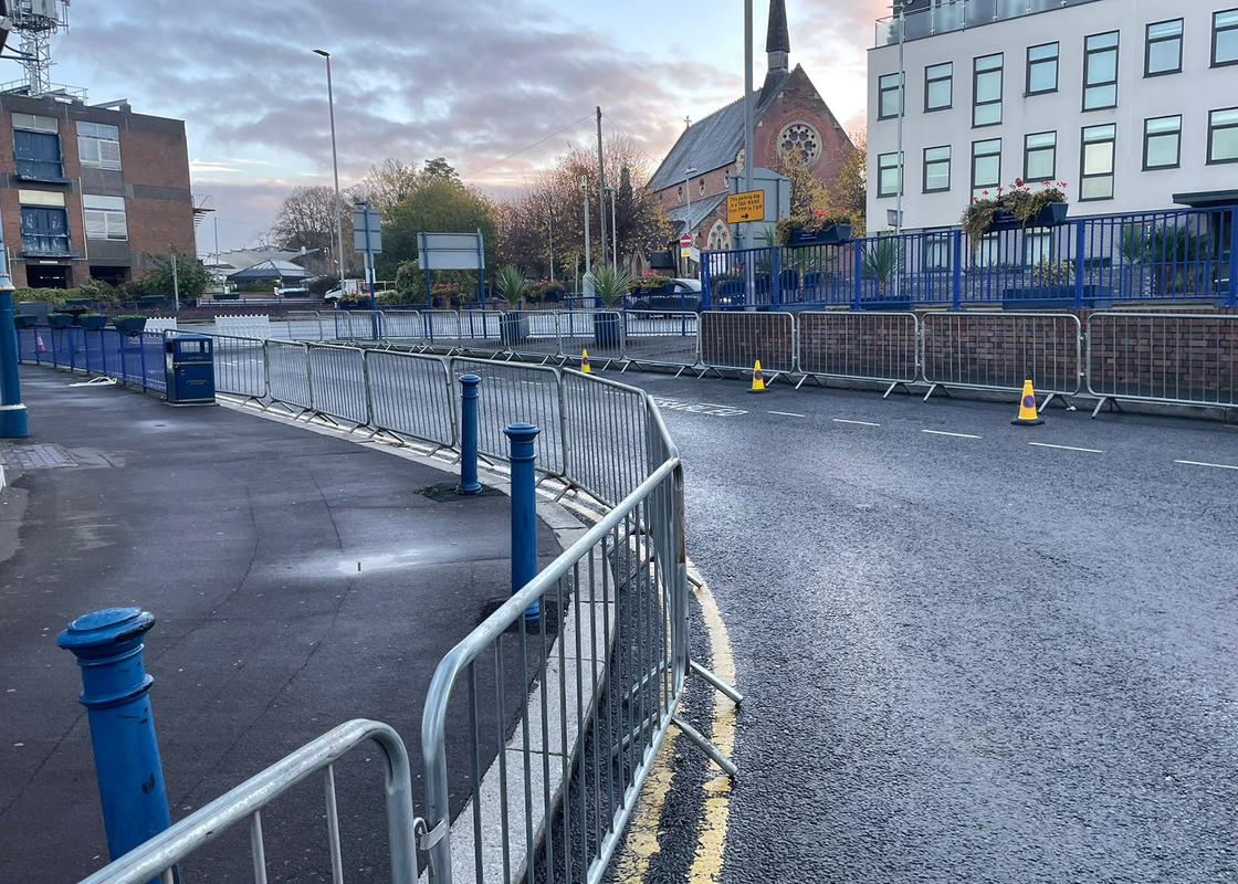 pedestrian barriers in local town and street
