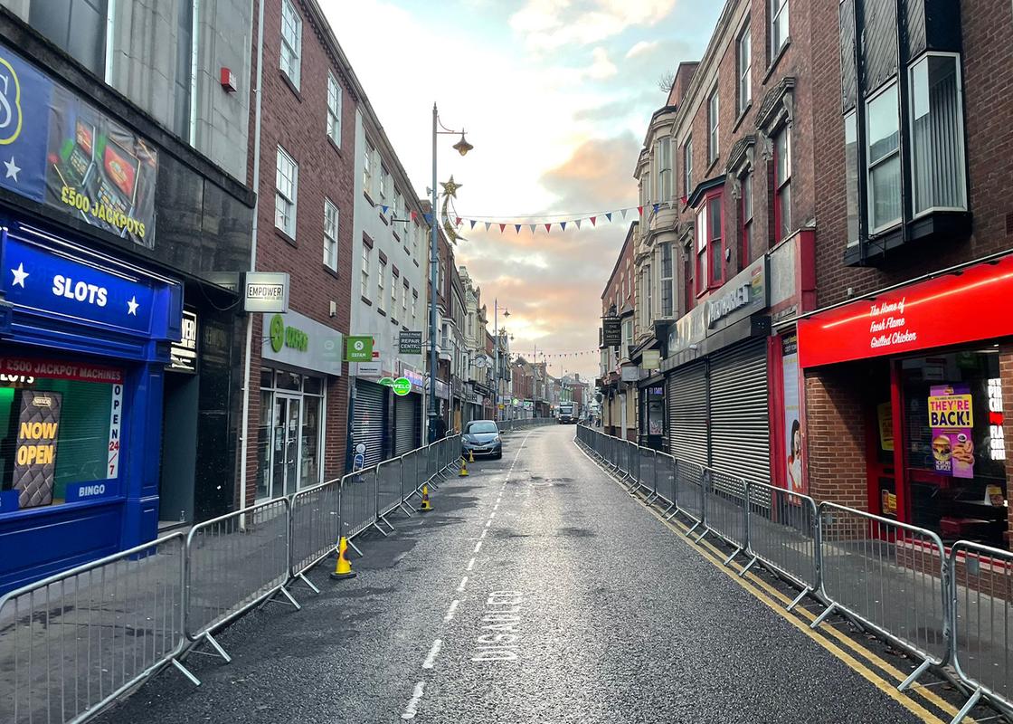 pedestrian barriers in local town and street