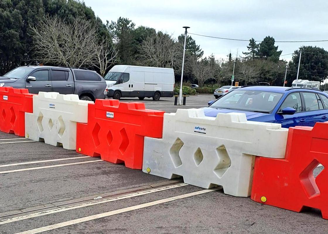 bison barriers attached at car park