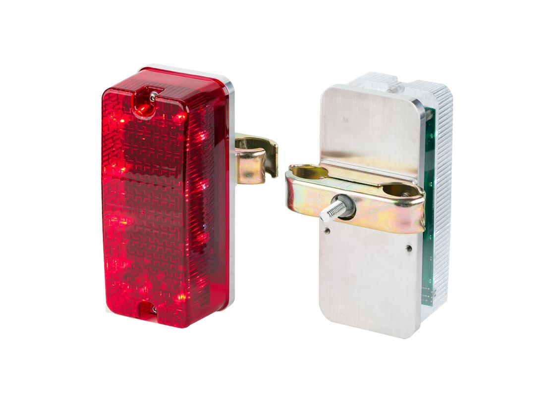 battery bulkhead lighting red and white with heras fencing fixing