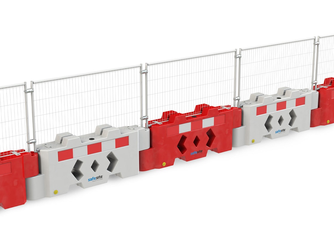 Line of Bison 800 Barriers with fencing