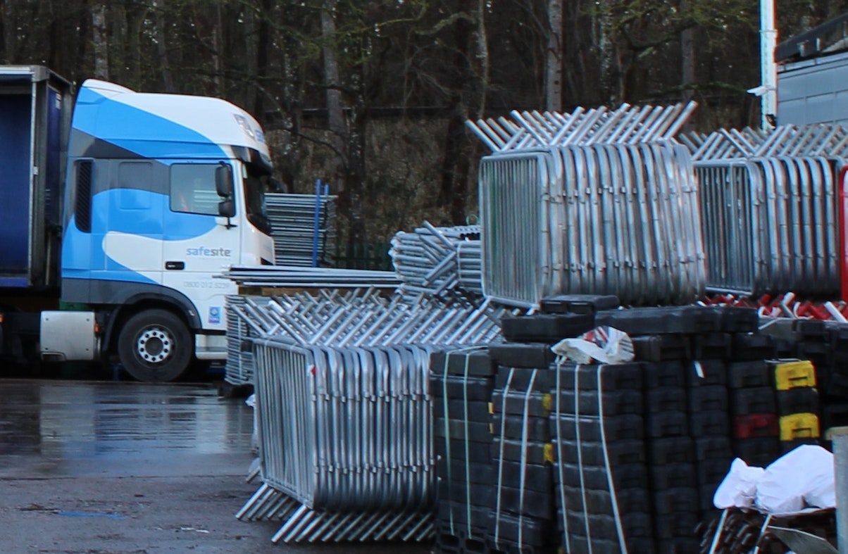 Used stacked pedestrian barriers
