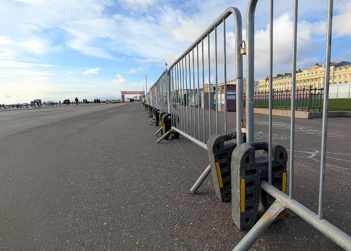 pedestrian barriers with drop blocks