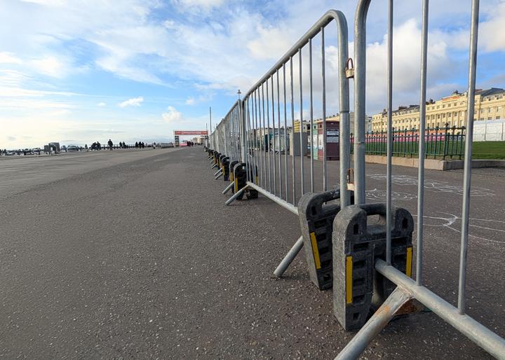 pedestrian barriers with drop blocks