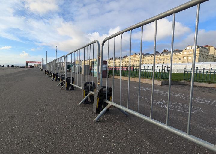 pedestrian barriers with drop blocks