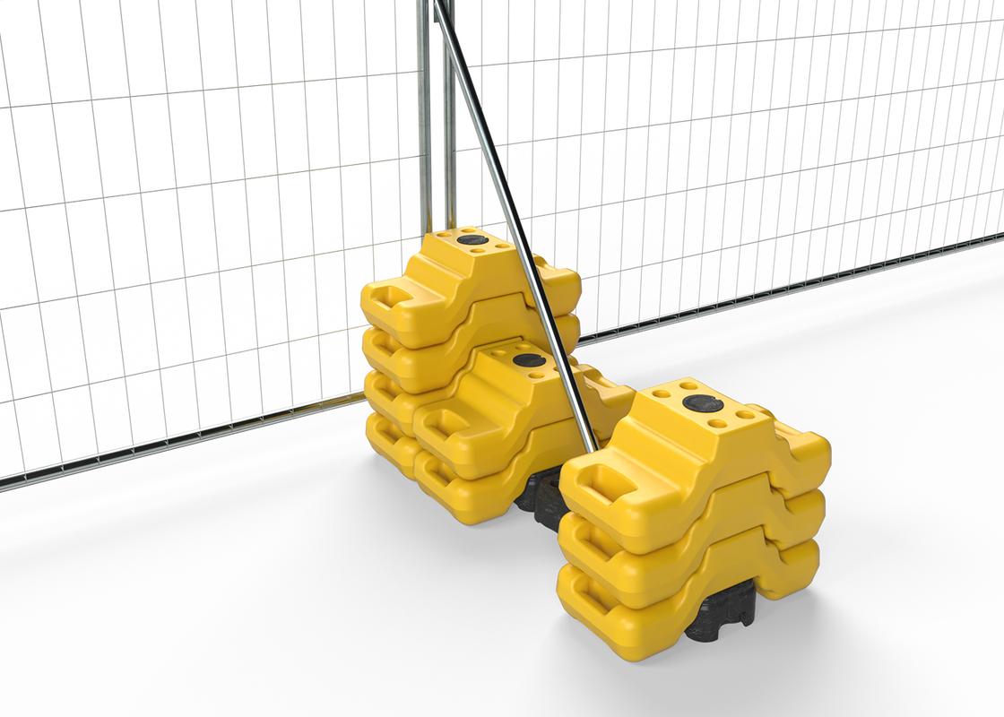 stepped ballast block stacked on rubber foot with stabilisation with fencing