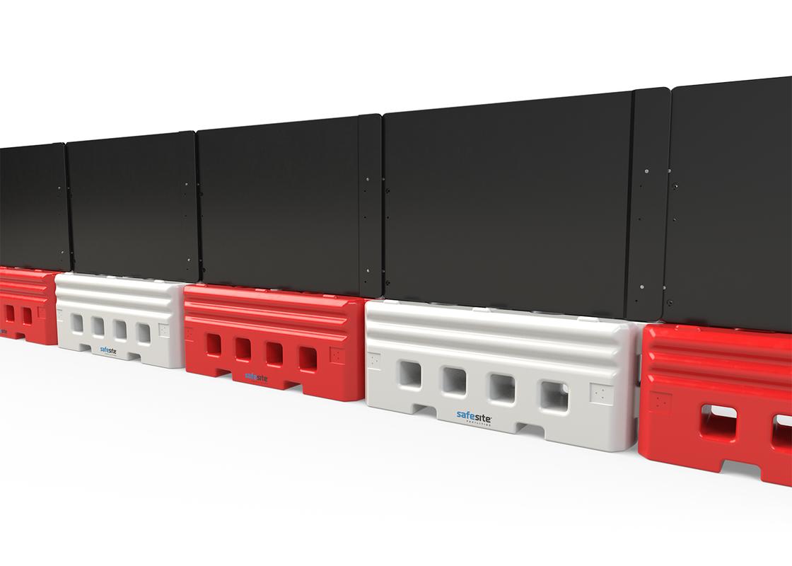 barrier hoard attached to a line of RB22 water filled barriers