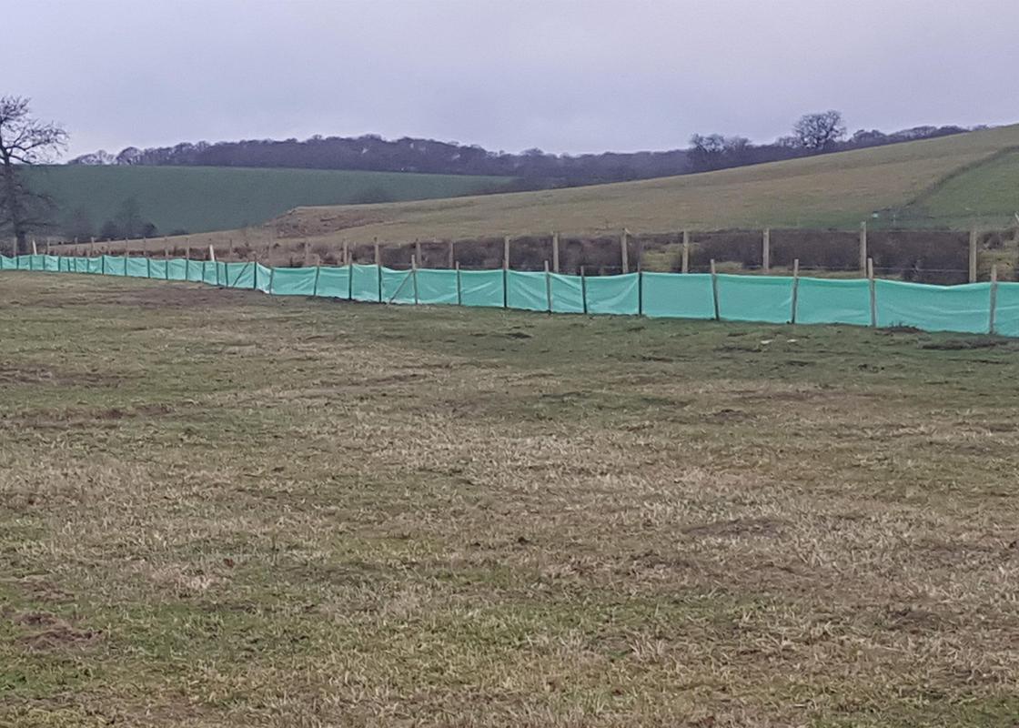 green temporary newt fencing installed on land