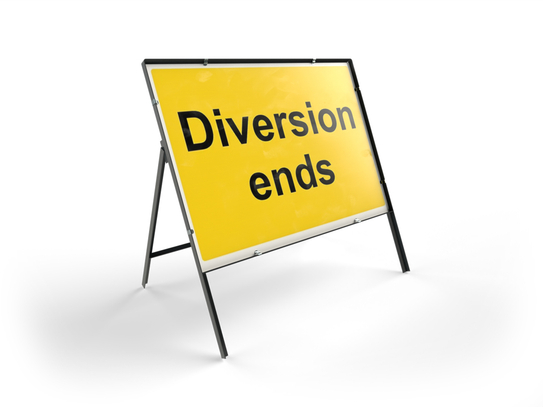 Diversion Ends Temporary Road Sign With Frame – 1050 x 750mm