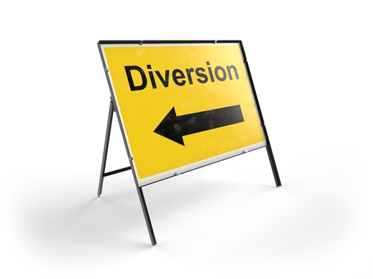 Diversion Left Temporary Road Sign With Frame – 1050 x 750mm