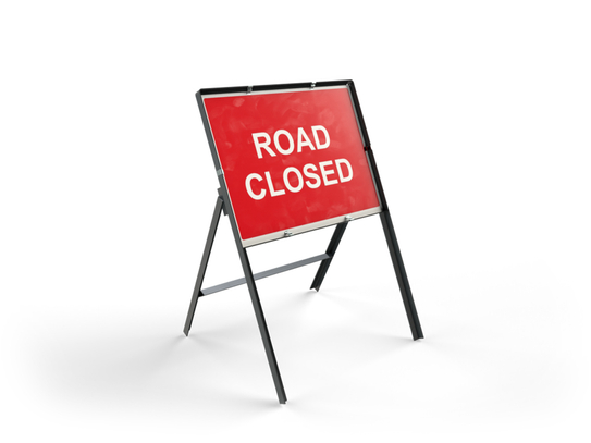 Road Closed Temporary Construction Site Sign With Frame – 600 x 450mm
