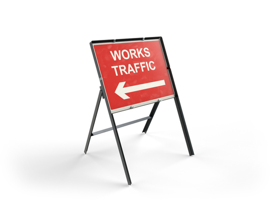 Works Traffic Left Temporary Construction Site Sign With Frame – 600 x 450mm