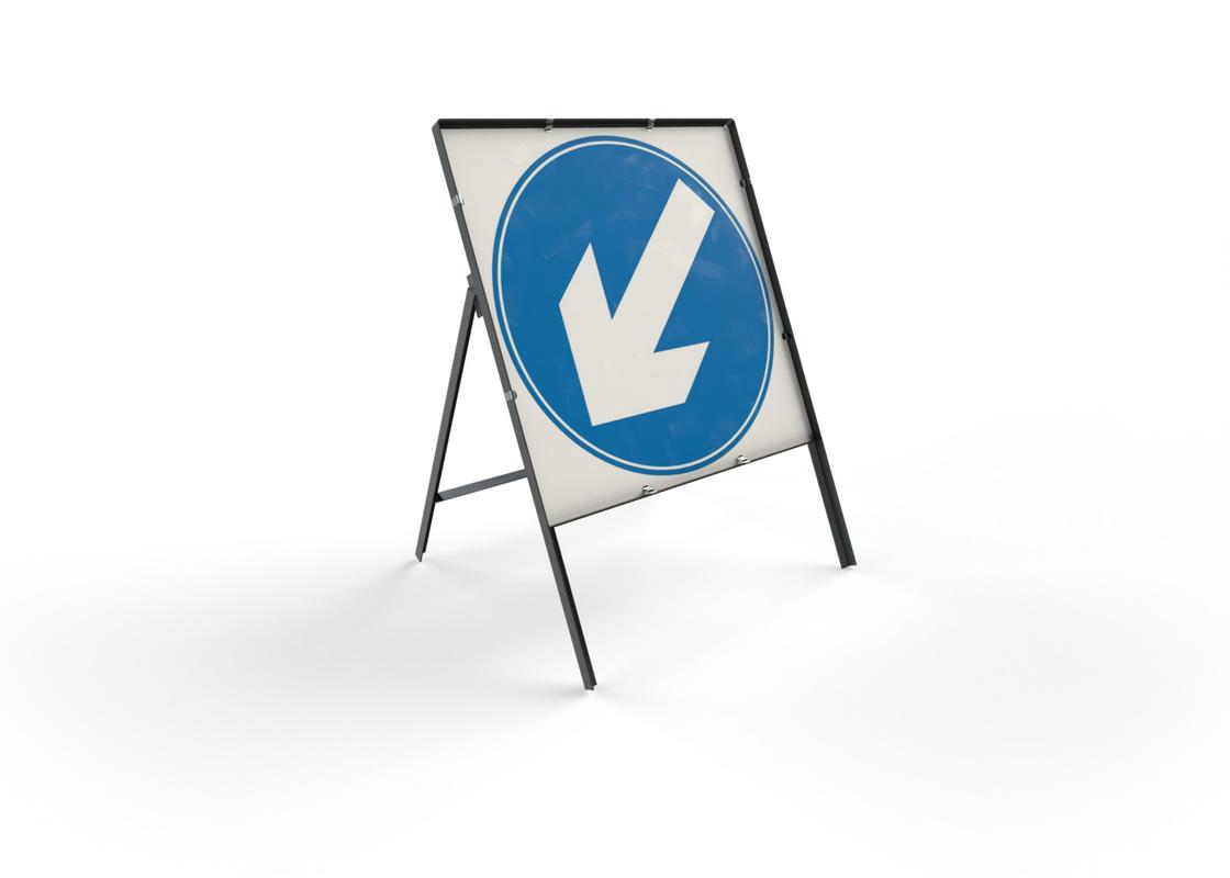 Square 750 x750mm Road sign with a blue keep left arrow