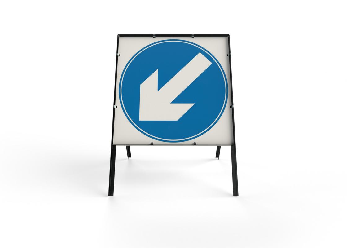 Square 750 x750mm Road sign with a blue keep left arrow