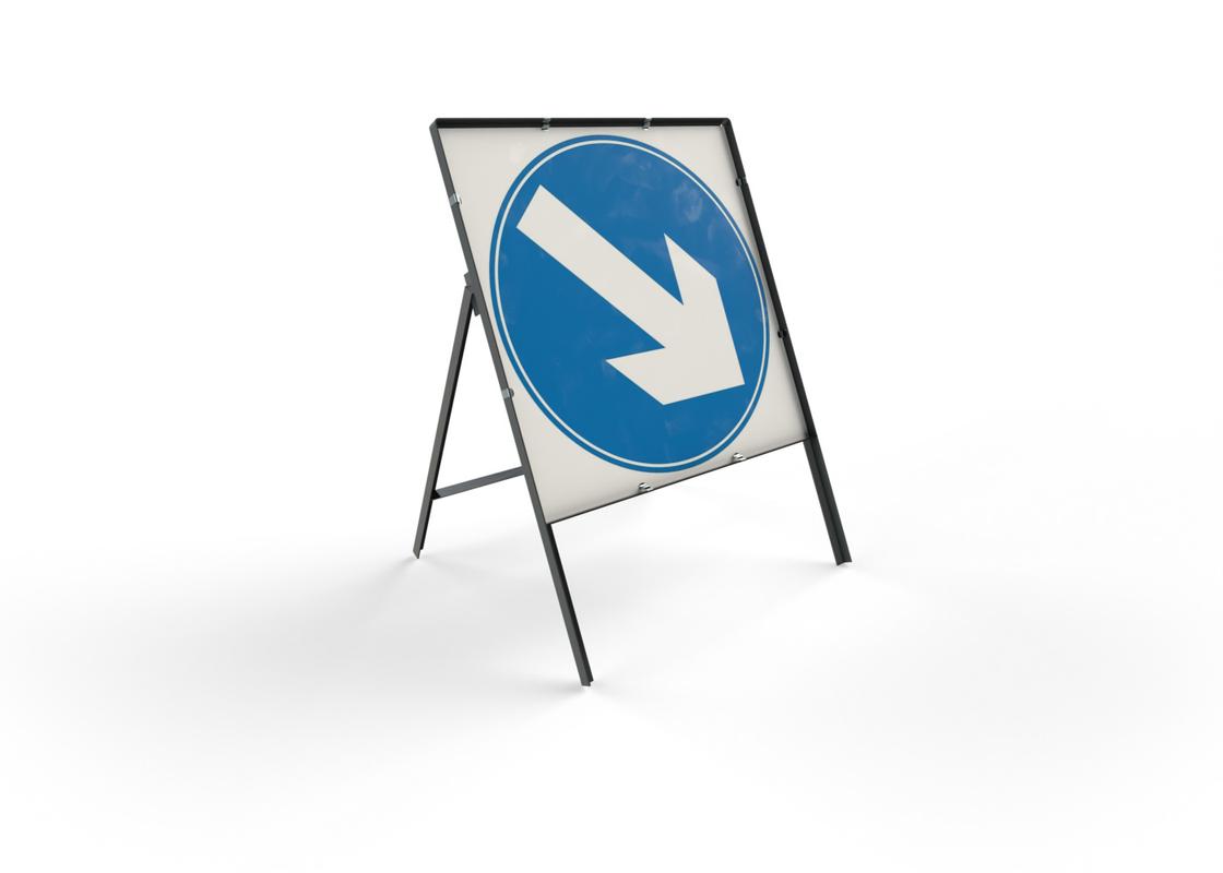 Square 750 x750mm Road sign with a blue keep right arrow