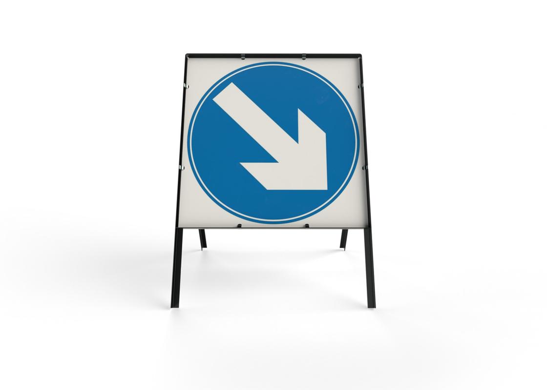 Square 750 x750mm Road sign with a blue keep right arrow