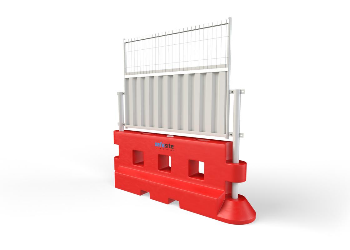 Single of GB2 water filled barriers with half mesh and half hoarding fencing