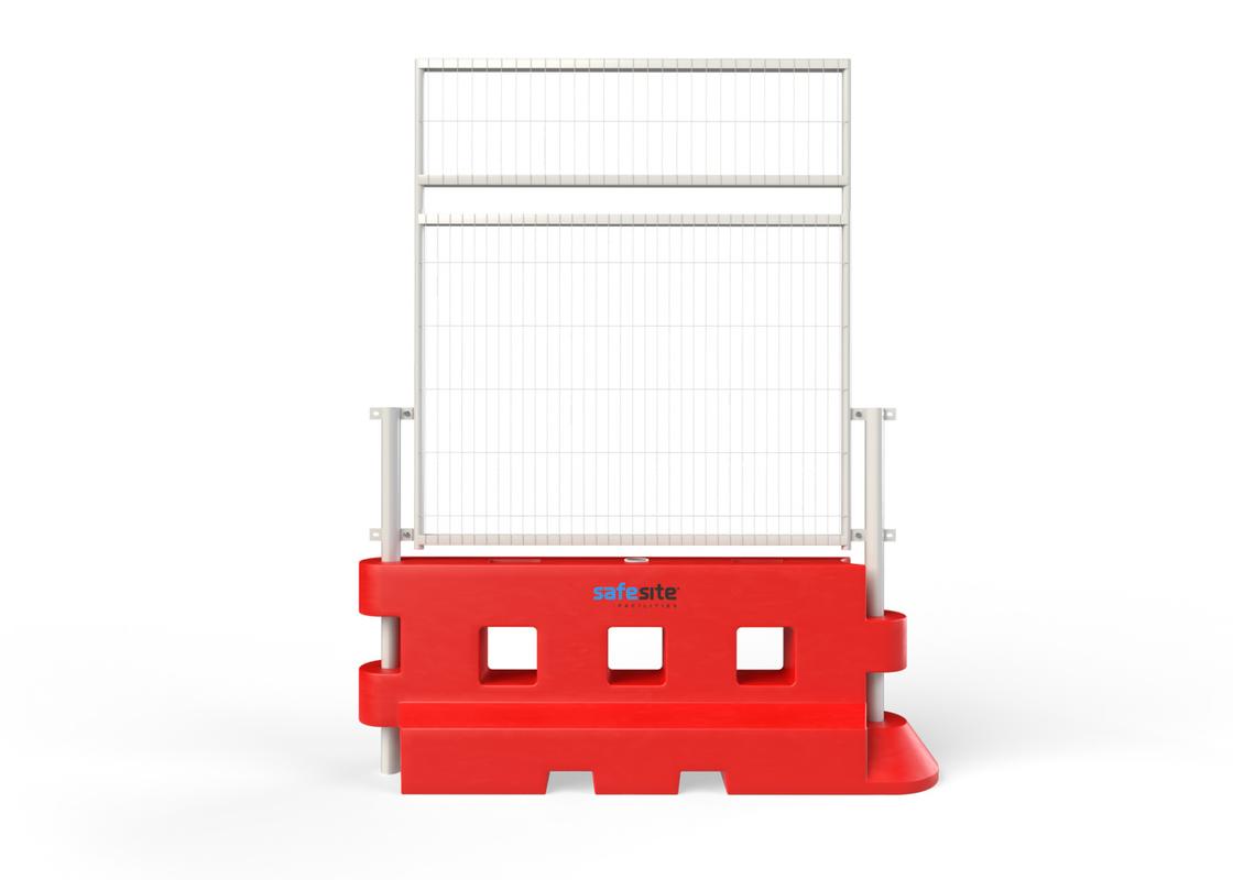 Single of GB2 water filled barriers with mesh fencing with a mesh extension. Flat on view