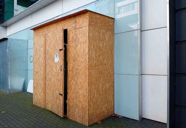 Timber cladding at front of office building