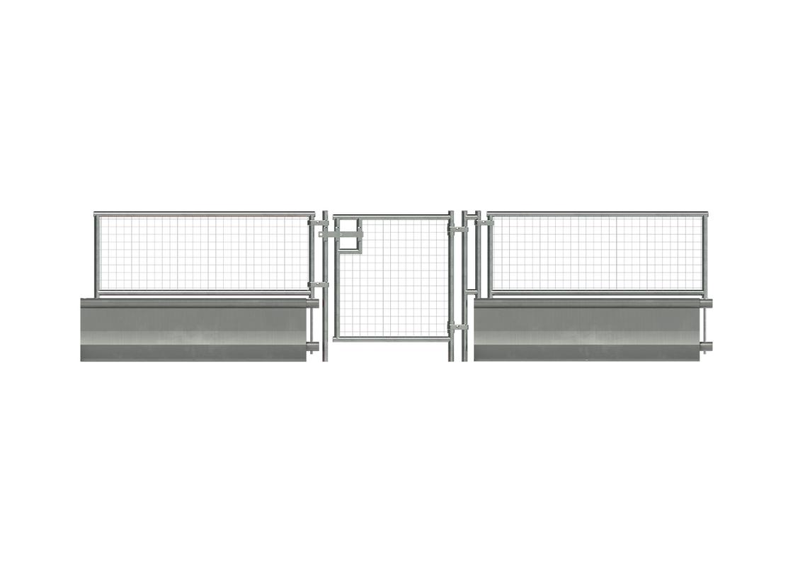 manta galvanised barriers attached with pedestrian fencing with pedestrian short gate