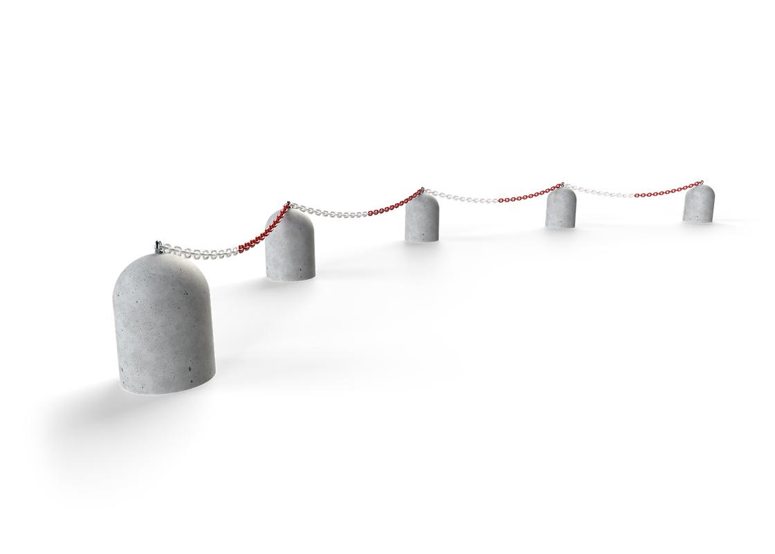 concrete stub bollard in with barrier red and white chains connecting bollards