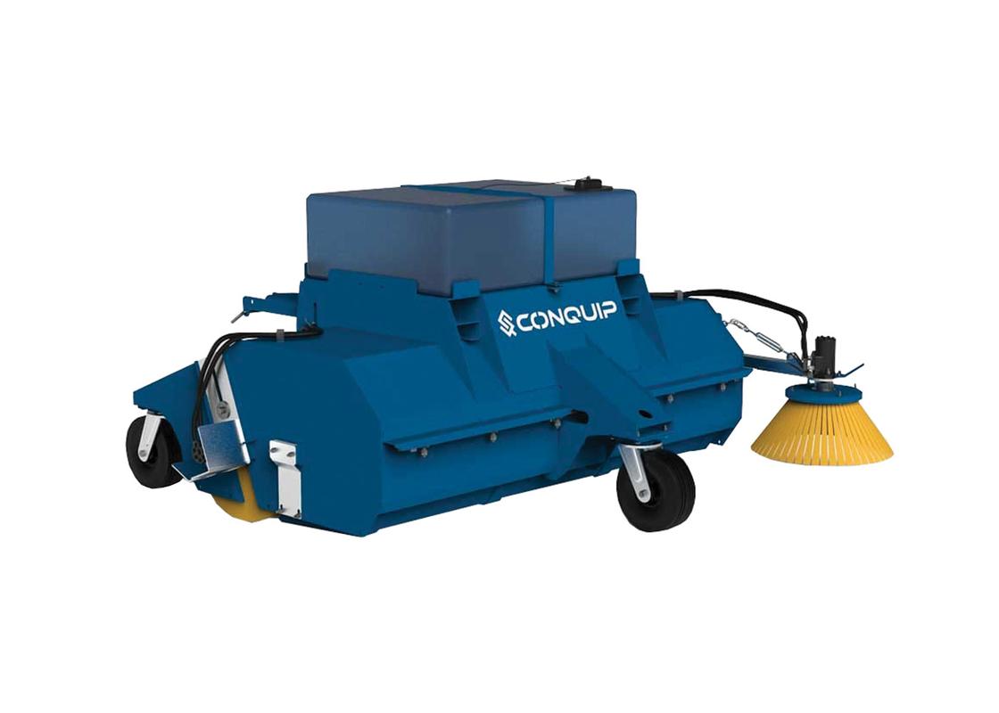 powerbrush forklift sweeper - with additional kerb brush attachment - front view