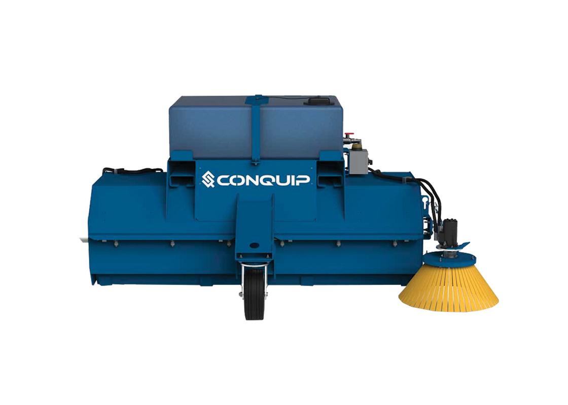 powerbrush forklift sweeper - with additional kerb brush attachment - front view