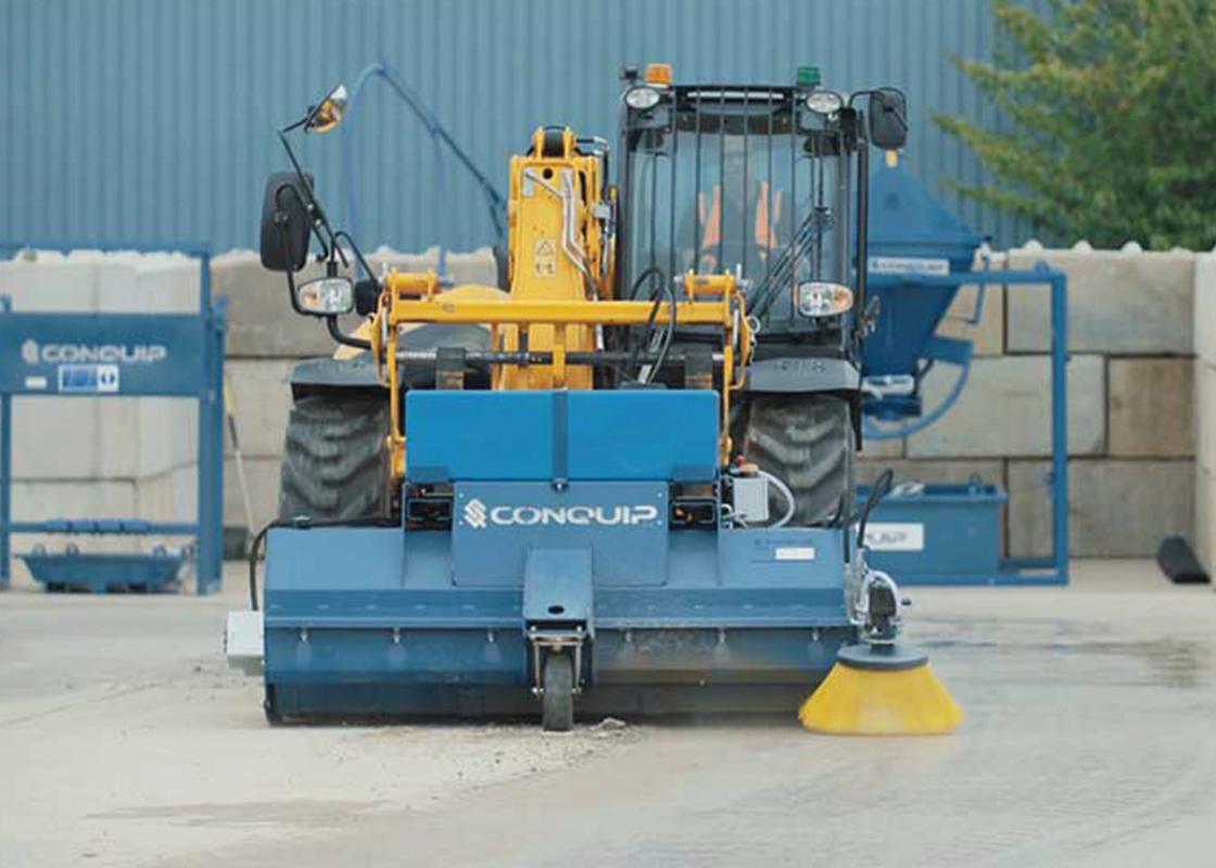 powerbrush forklift sweeper - with additional kerb brush attachment - on site