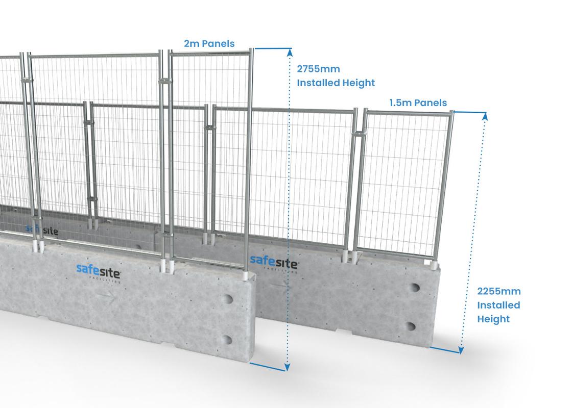TVCB with mesh fencing 2 different height options showing the height comparison