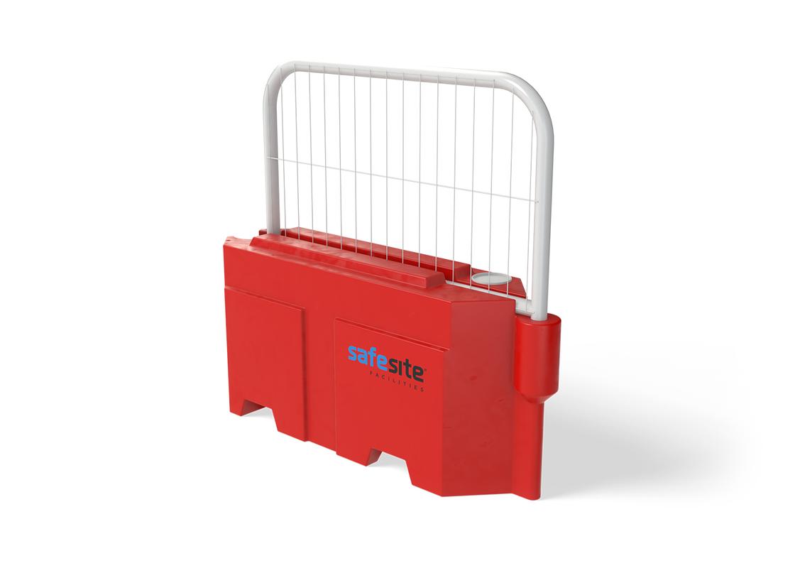 trojan barrier red with mesh fencing