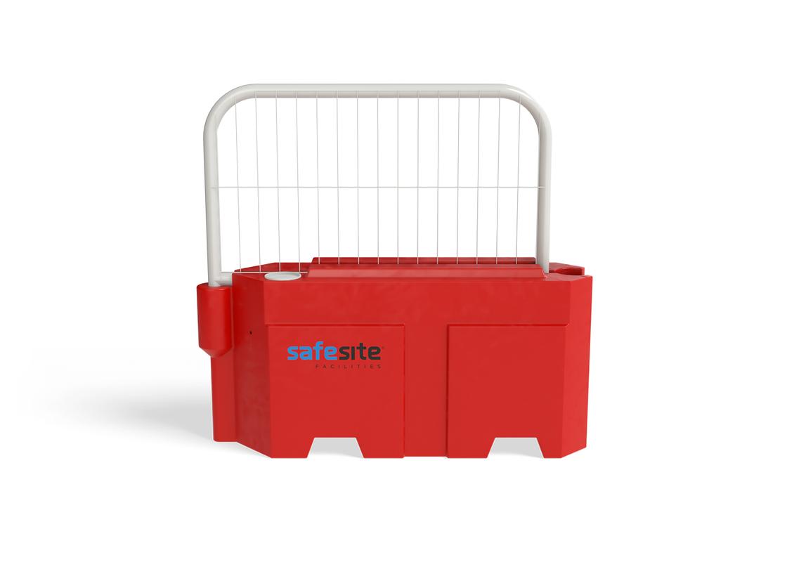 trojan barrier red with mesh fencing