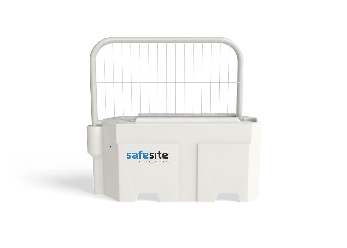 trojan barrier white with mesh fencing