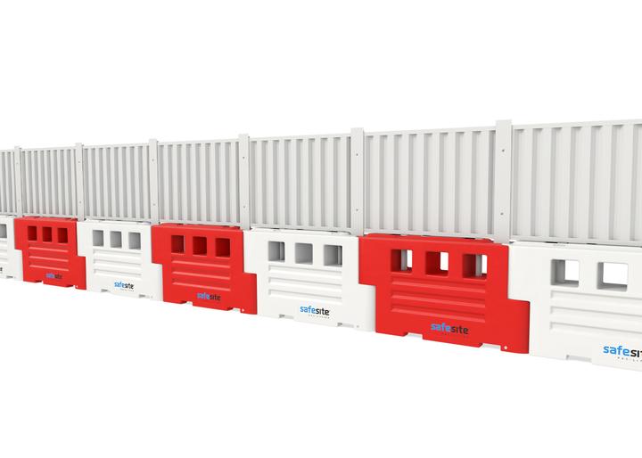 RB2000 Barriers in a line with hoarding