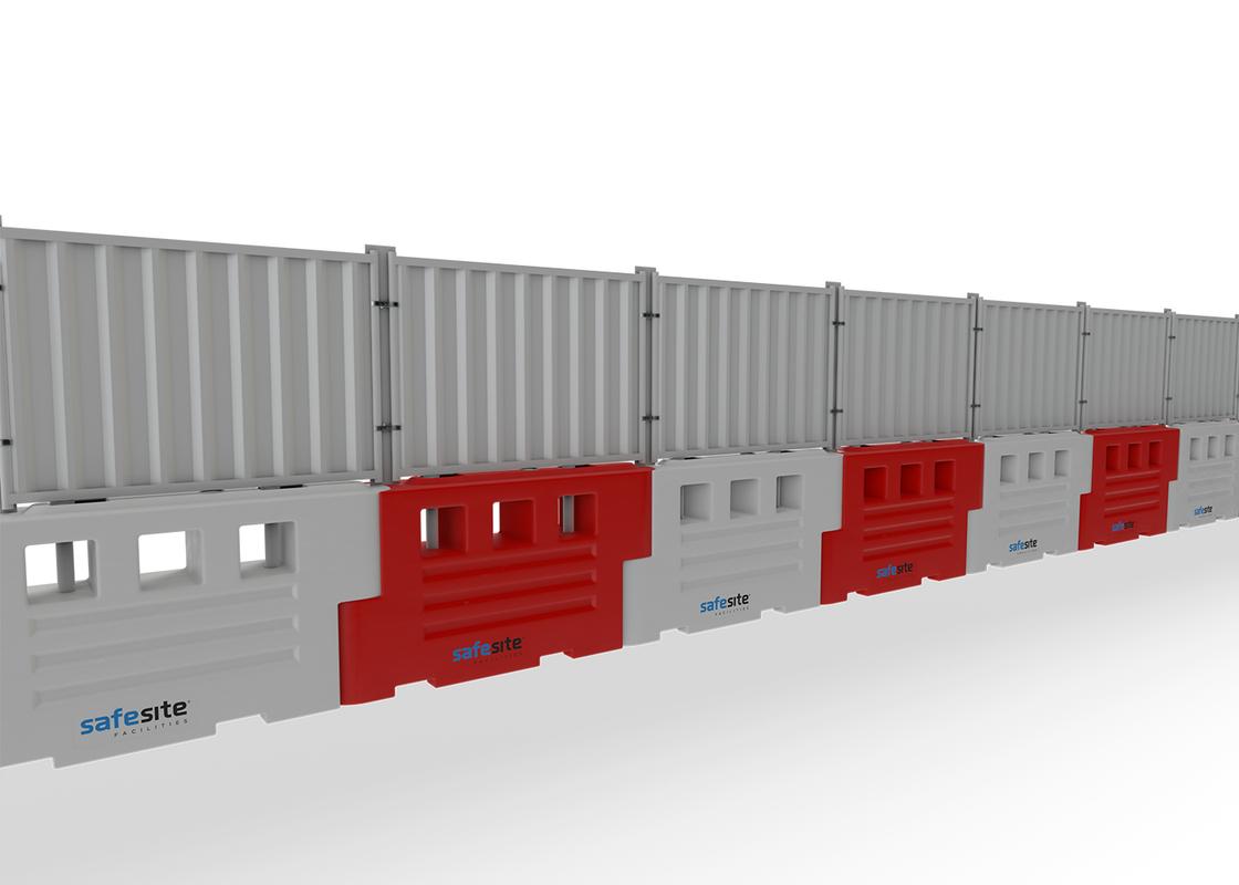 RB2000 Barriers in a line with hoarding