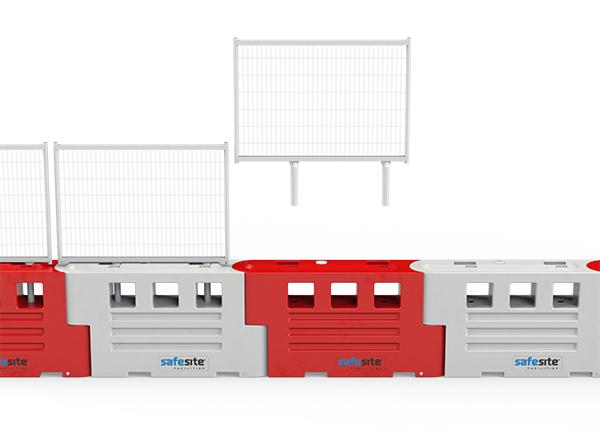 RB2000 barriers connected with mesh panels in a line