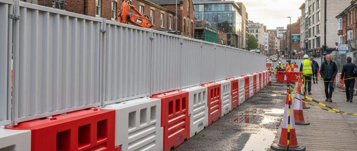 RB2000 barriers with hoarding on site