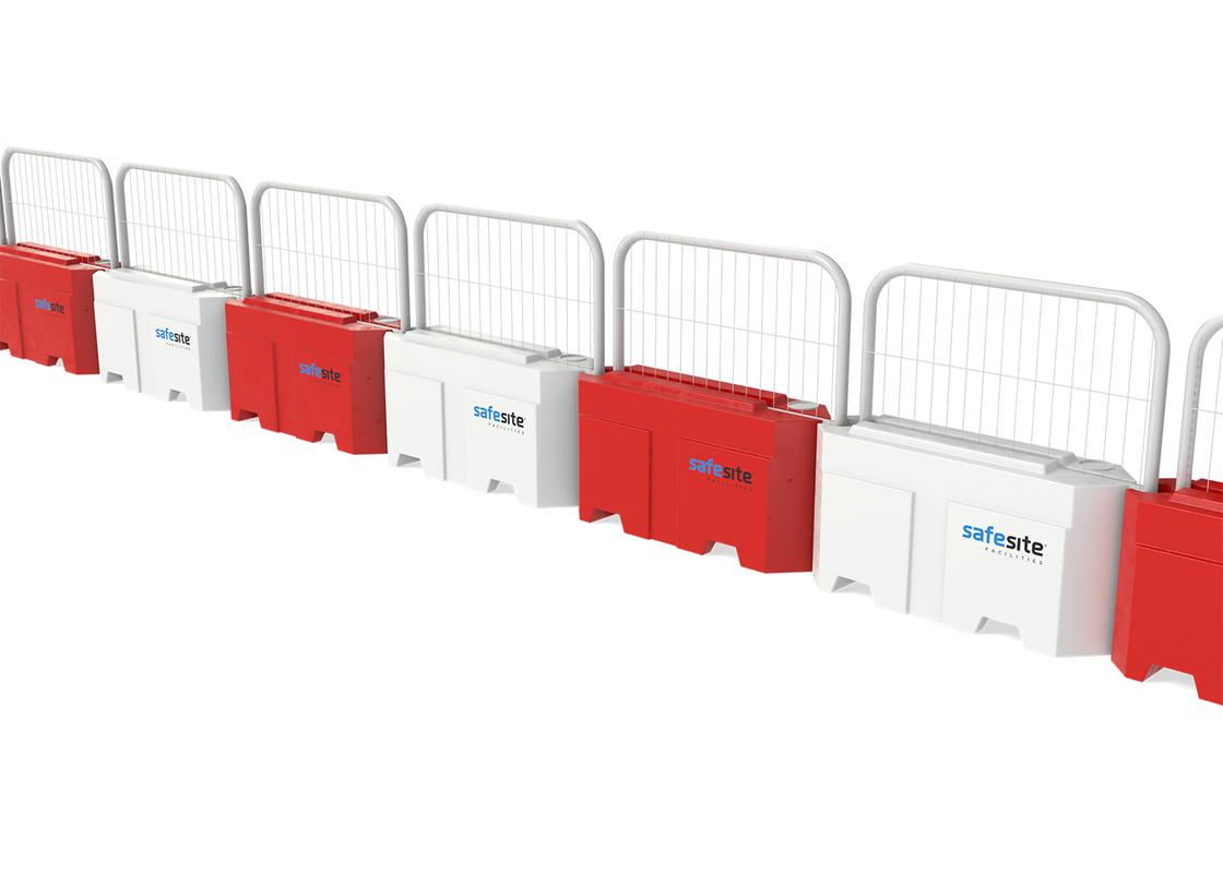 line of trojan barriers connected with mesh fencing