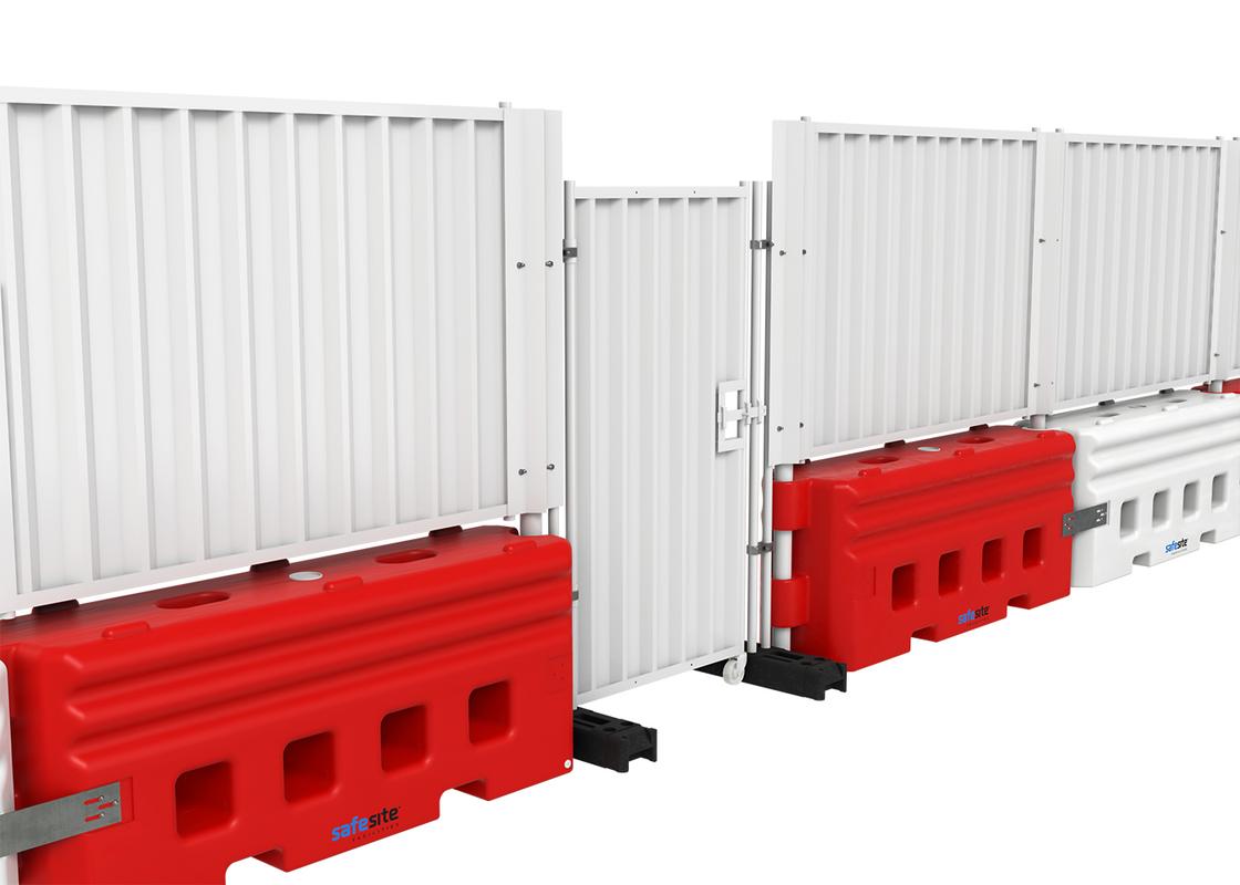hoarding pedestrian gate attached with RB22 water filled barrier system
