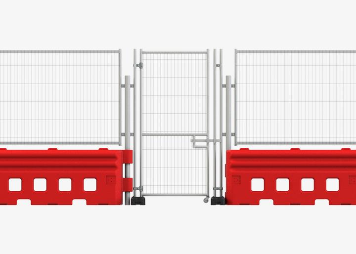 pedestrian gate attached to rb22 system with mesh fencing